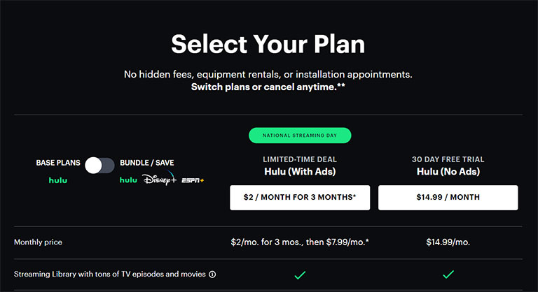 Select Your Hulu Plan