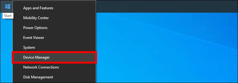 Right-Click the Start Button and Select Device Manager