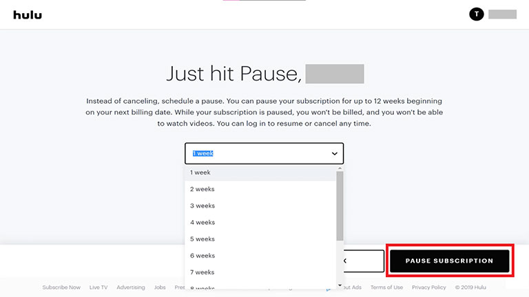 Select The Duration For Pausing Your Hulu Subscription