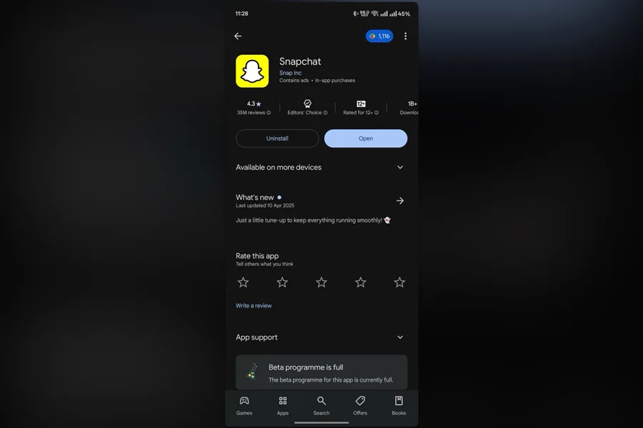 Snapchat app on Playstore Snapchat app on Playstore