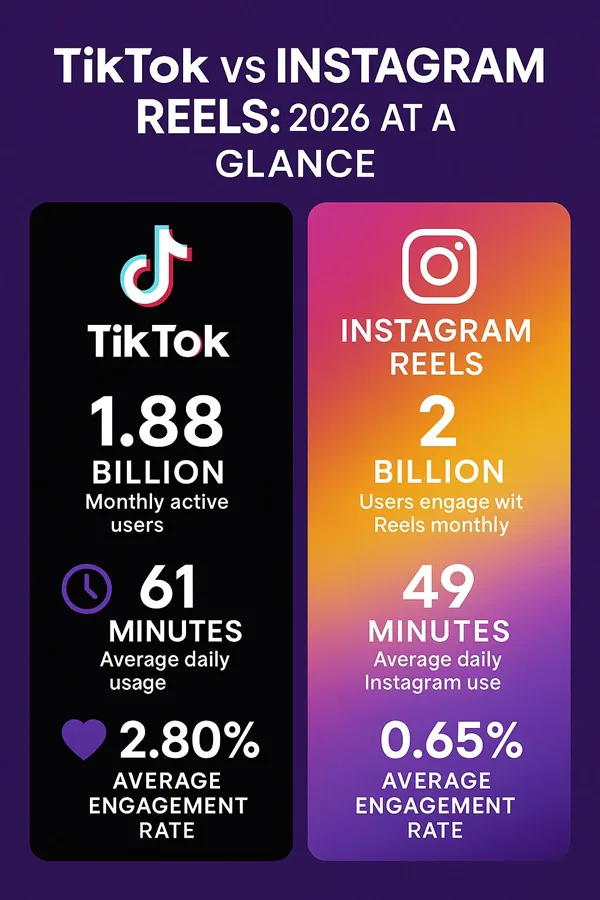 TikTok vs Instagram Reels: 2026 at a Glance TikTok vs Instagram Reels: 2026 at a Glance